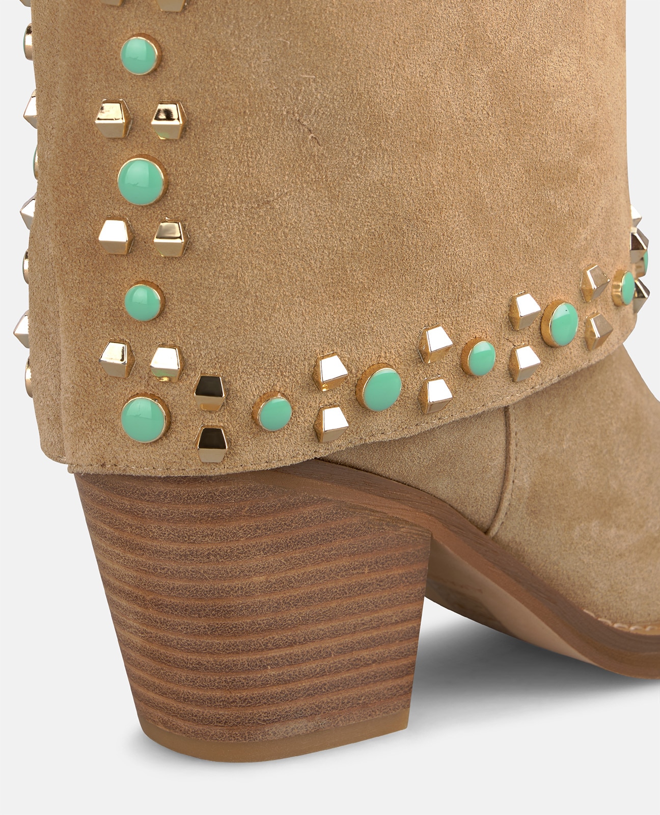 Botines cowboy de mujer en ante con detalles pedrería y tachas metálicas - Arena Arena-4