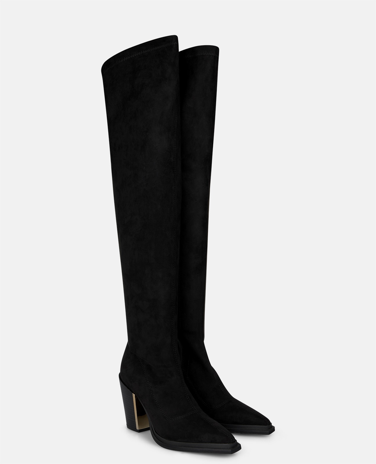 Botas básicas de mujer con caña ajustada y tacón cuadrado - Alma en Pena - Negro Negro-3