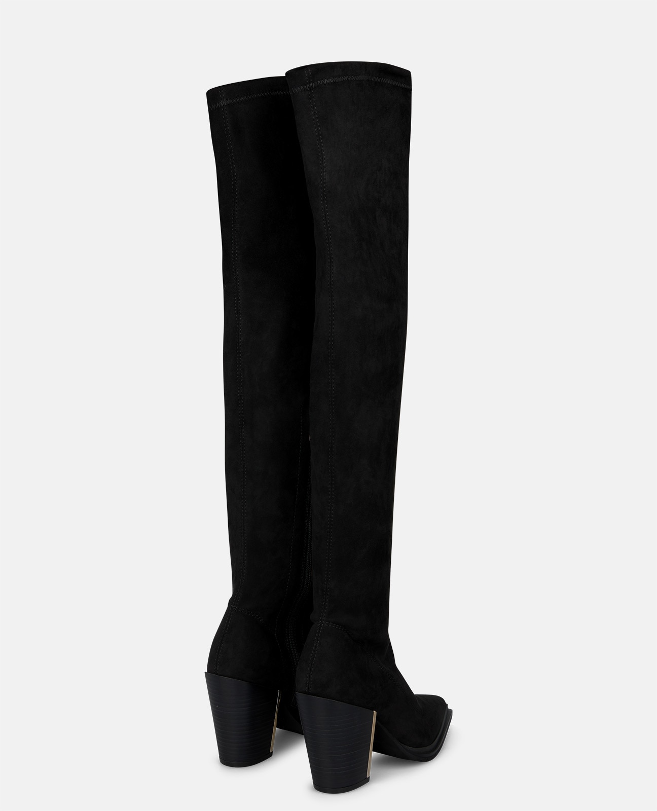 Botas básicas de mujer con caña ajustada y tacón cuadrado - Alma en Pena - Negro Negro-2