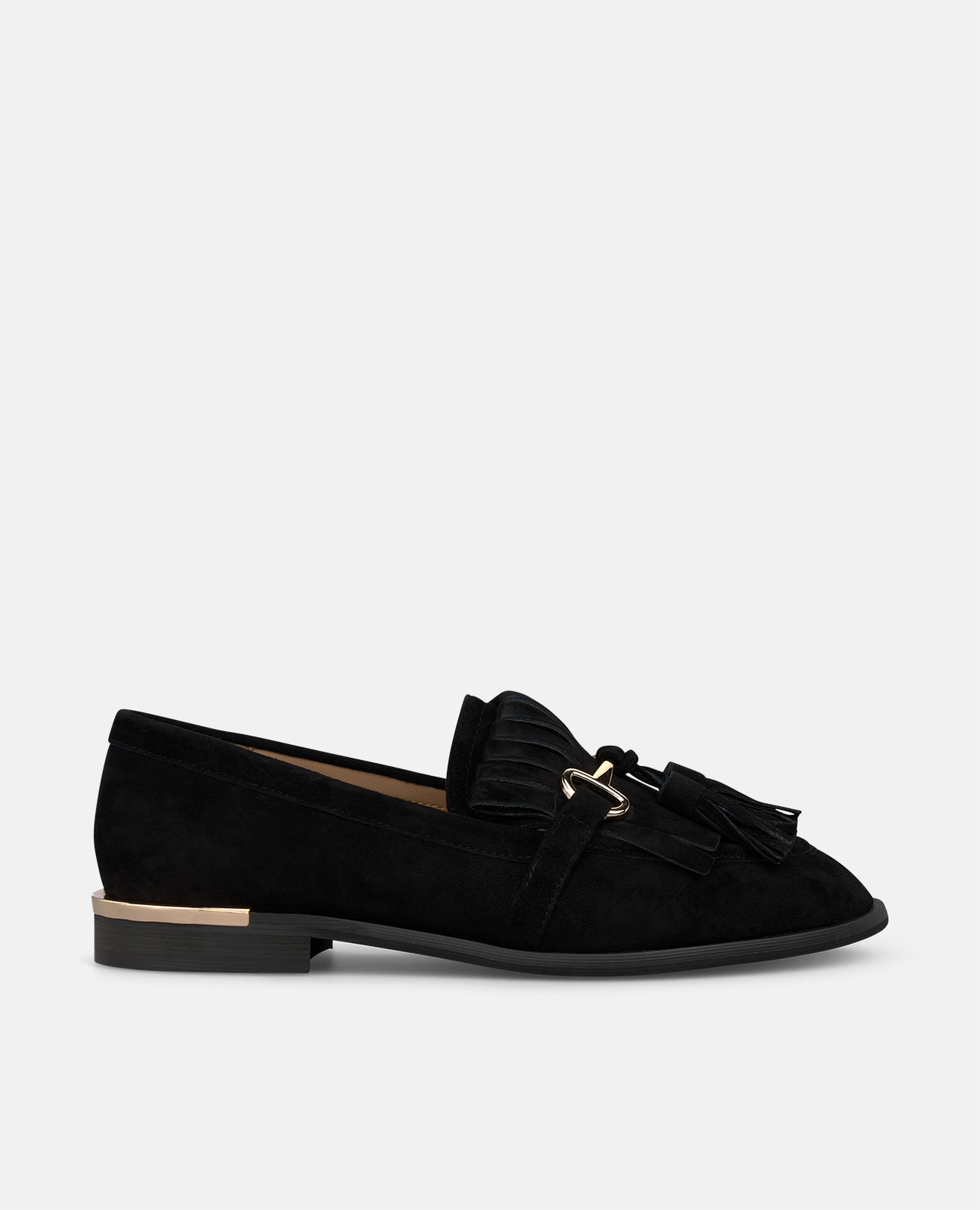 Mocasín plano de mujer en ante con borlas - Alma en Pena - Negro Negro-1