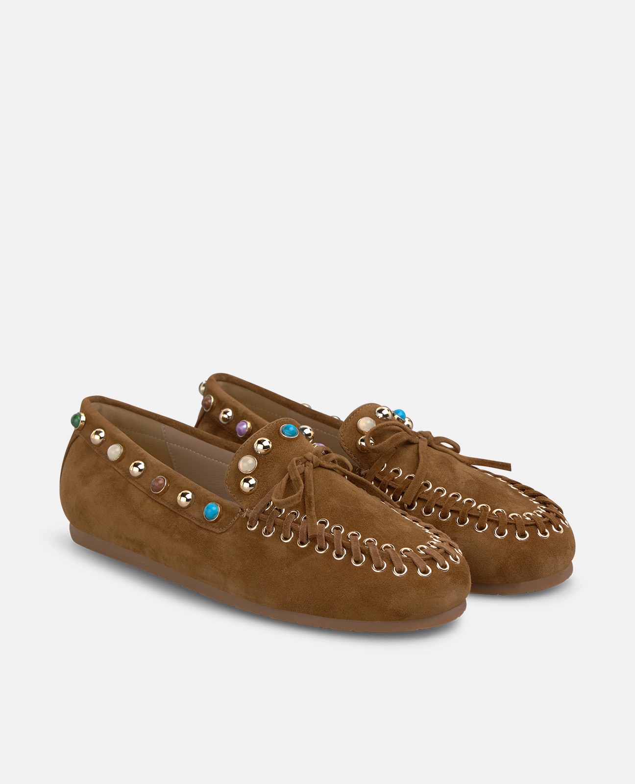 Mocasín plano de mujer en ante con cuentas - Alma en Pena - Camel Camel-3