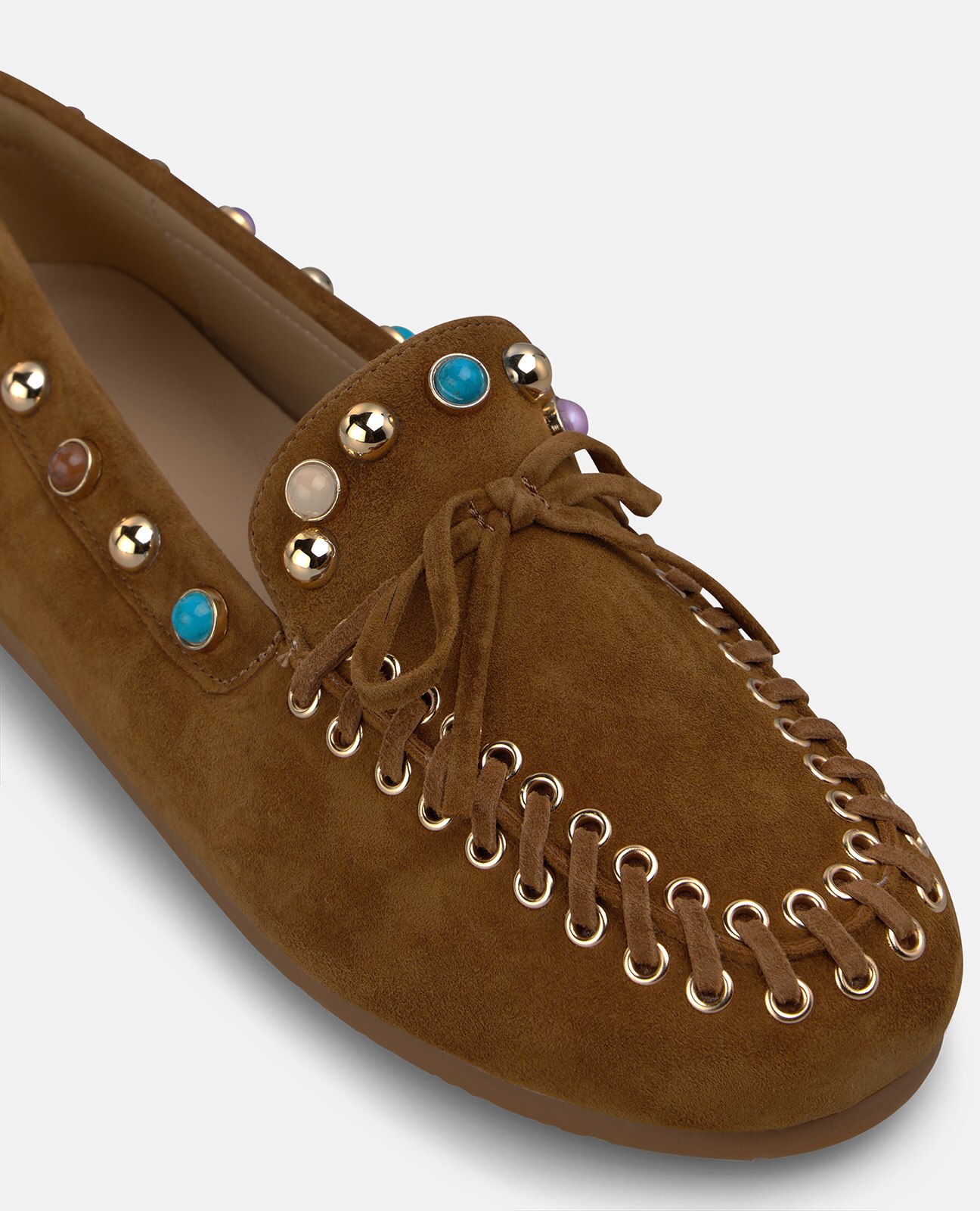 Mocasín plano de mujer en ante con cuentas - Alma en Pena - Camel Camel-4