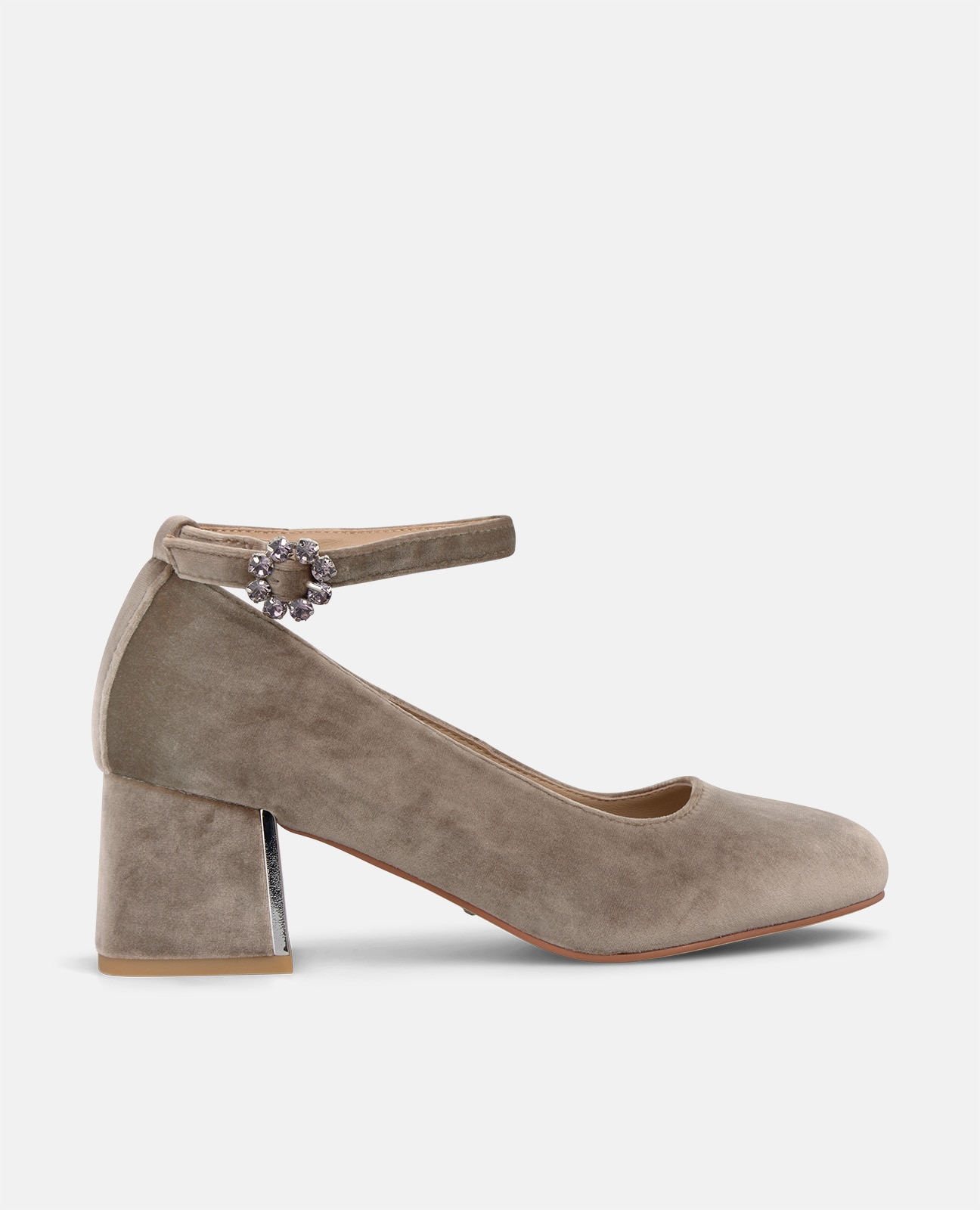Zapatos de salón de mujer en ante con pulsera al tobillo - Visón Visón-1