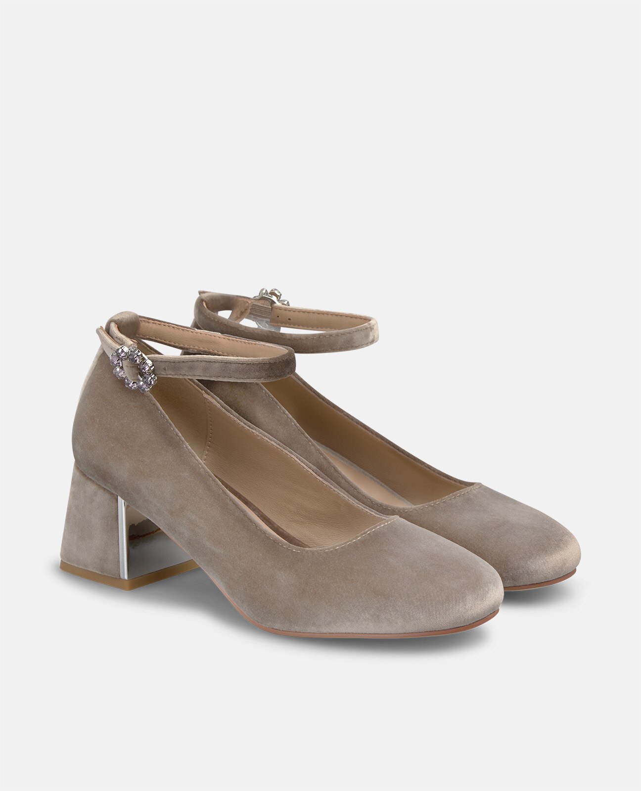 Zapatos de salón de mujer en ante con pulsera al tobillo - Visón Visón-3