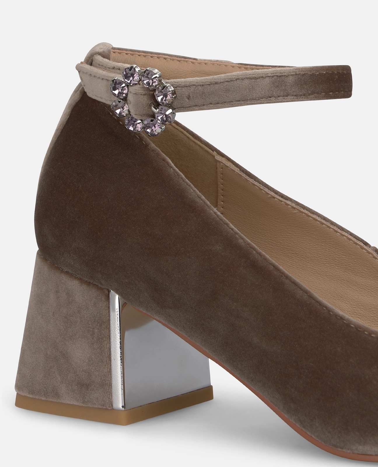 Zapatos de salón de mujer en ante con pulsera al tobillo - Visón Visón-4