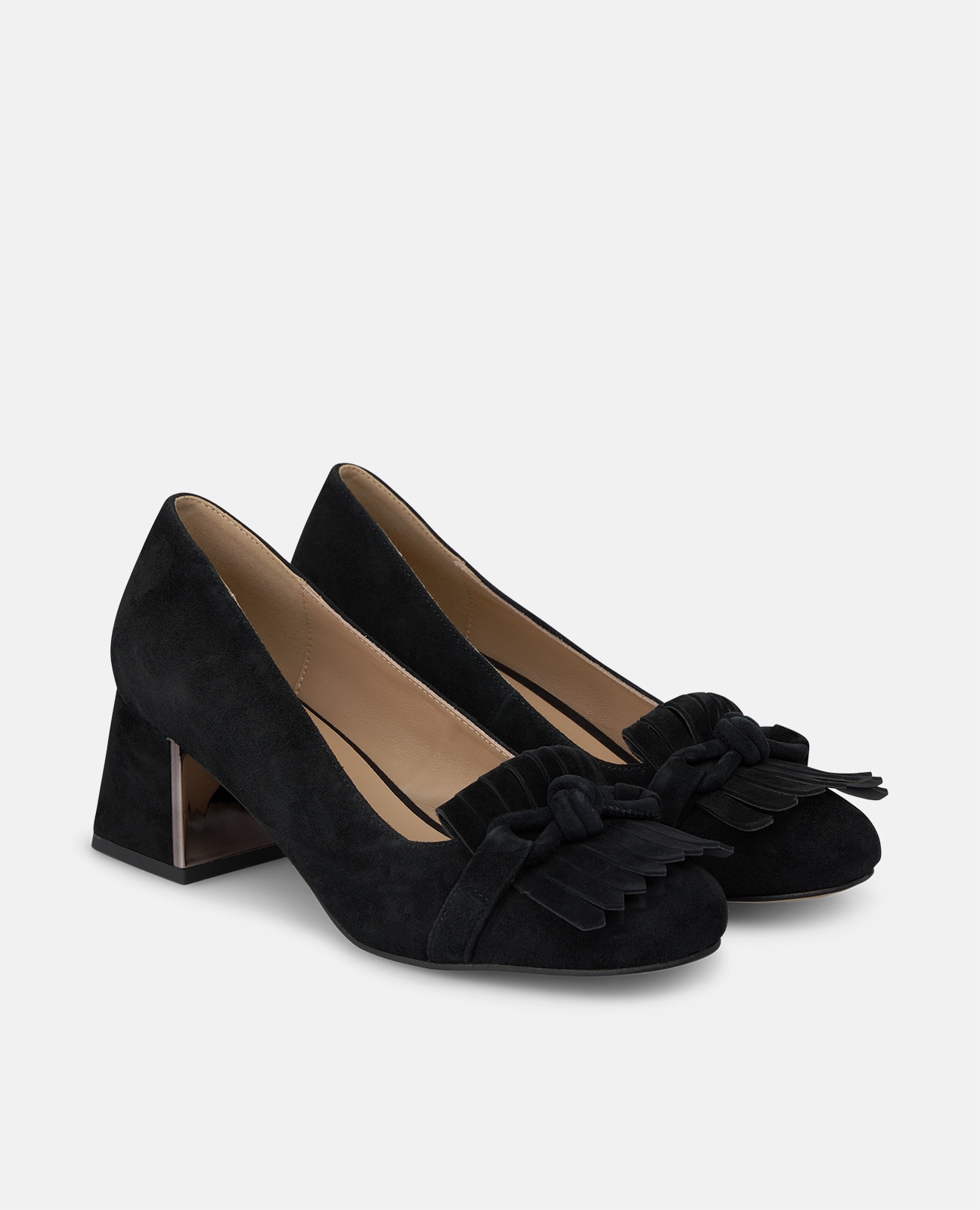 Zapatos de salón de mujer en ante con adorno de flecos - Alma en Pena - Negro Negro-3