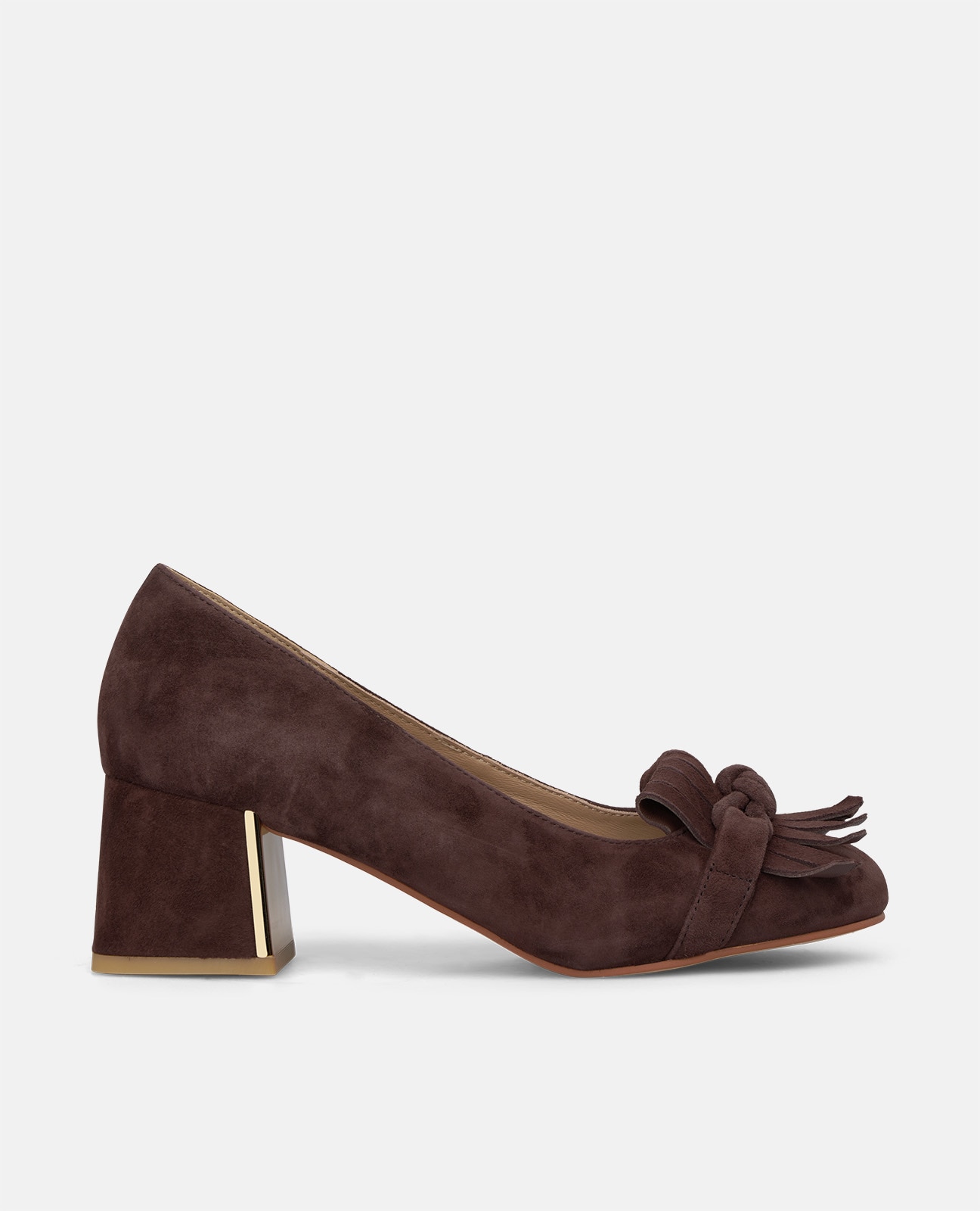 Zapatos de salón de mujer en ante con adorno de flecos - Alma en Pena - Marrón Marrón-1