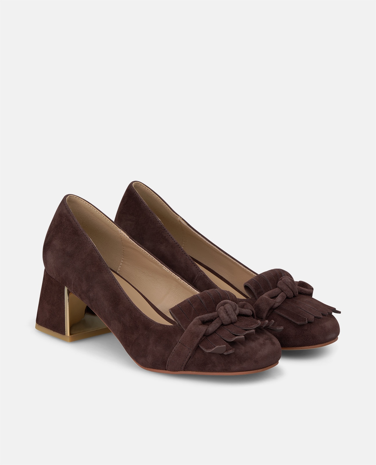 Zapatos de salón de mujer en ante con adorno de flecos - Alma en Pena - Marrón Marrón-3