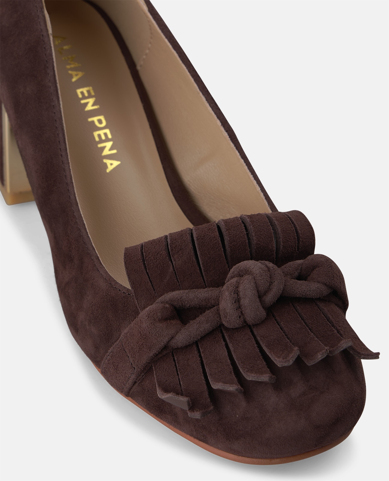 Zapatos de salón de mujer en ante con adorno de flecos - Alma en Pena - Marrón Marrón-4