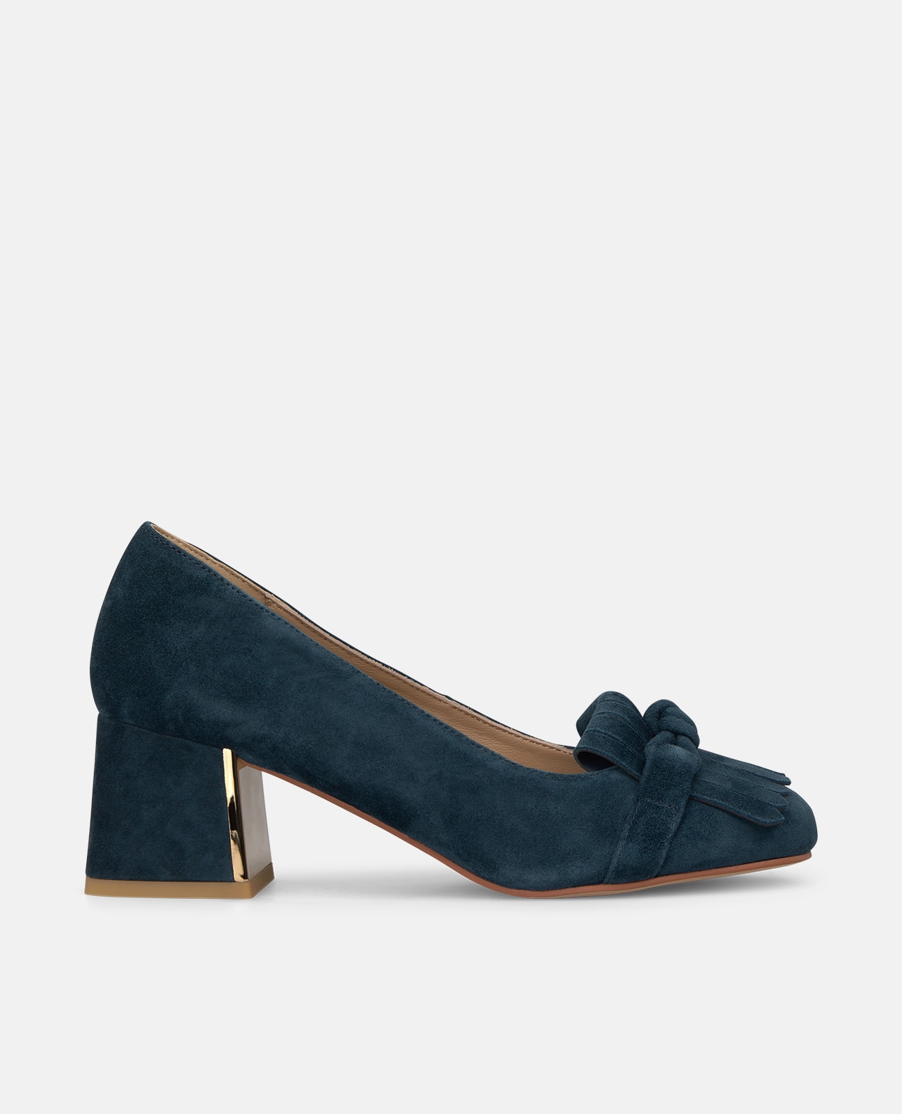 Zapatos de salón de mujer en ante con adorno de flecos - Alma en Pena - Azul marino Azul marino-1