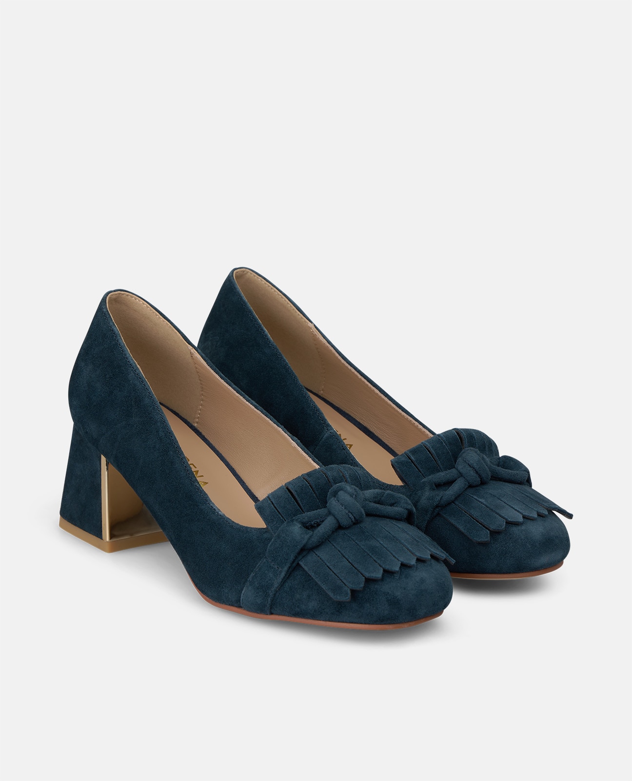 Zapatos de salón de mujer en ante con adorno de flecos - Alma en Pena - Azul marino Azul marino-3