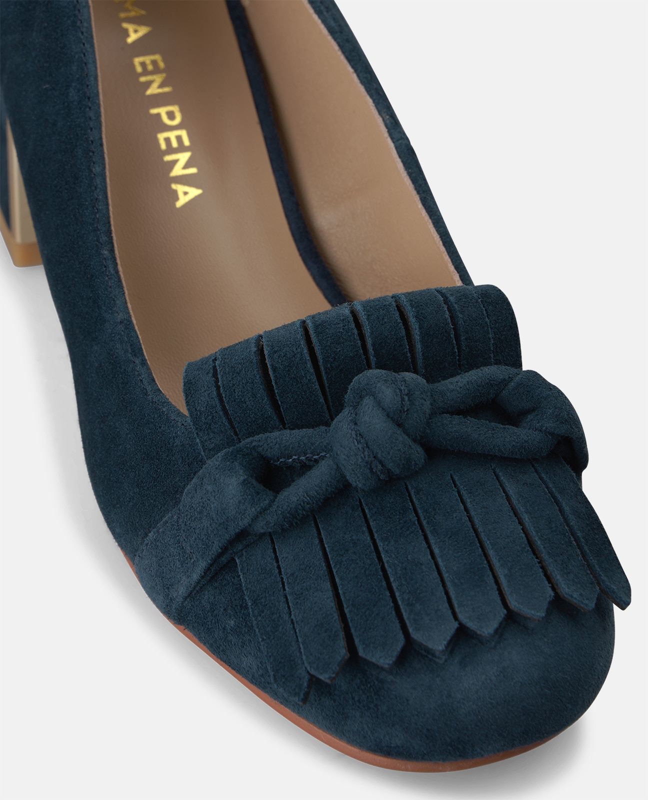 Zapatos de salón de mujer en ante con adorno de flecos - Alma en Pena - Azul marino Azul marino-4