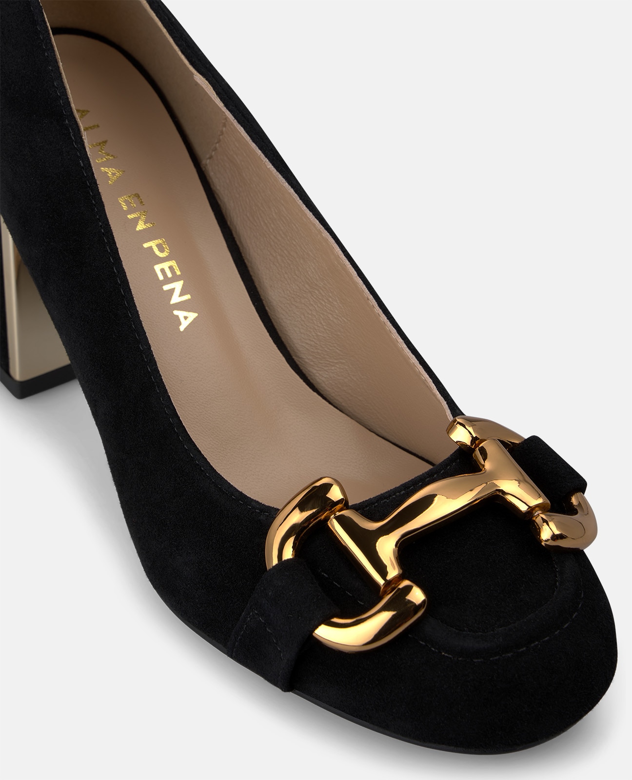Zapatos de salón de mujer en ante con adorno metálico - Alma en Pena - Negro Negro-4