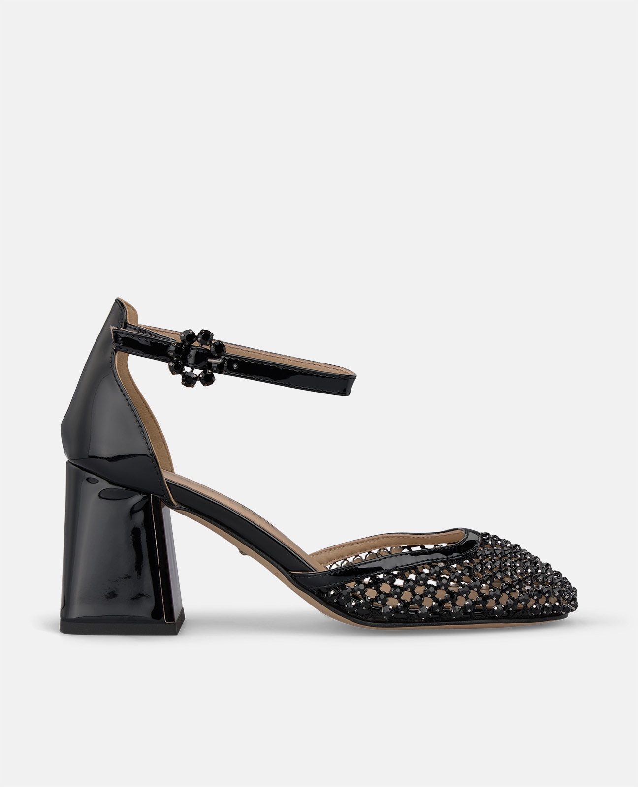 Zapatos de salón de mujer metalizado con tejido de malla en la puntera - Alma en Pena - Negro Negro-1