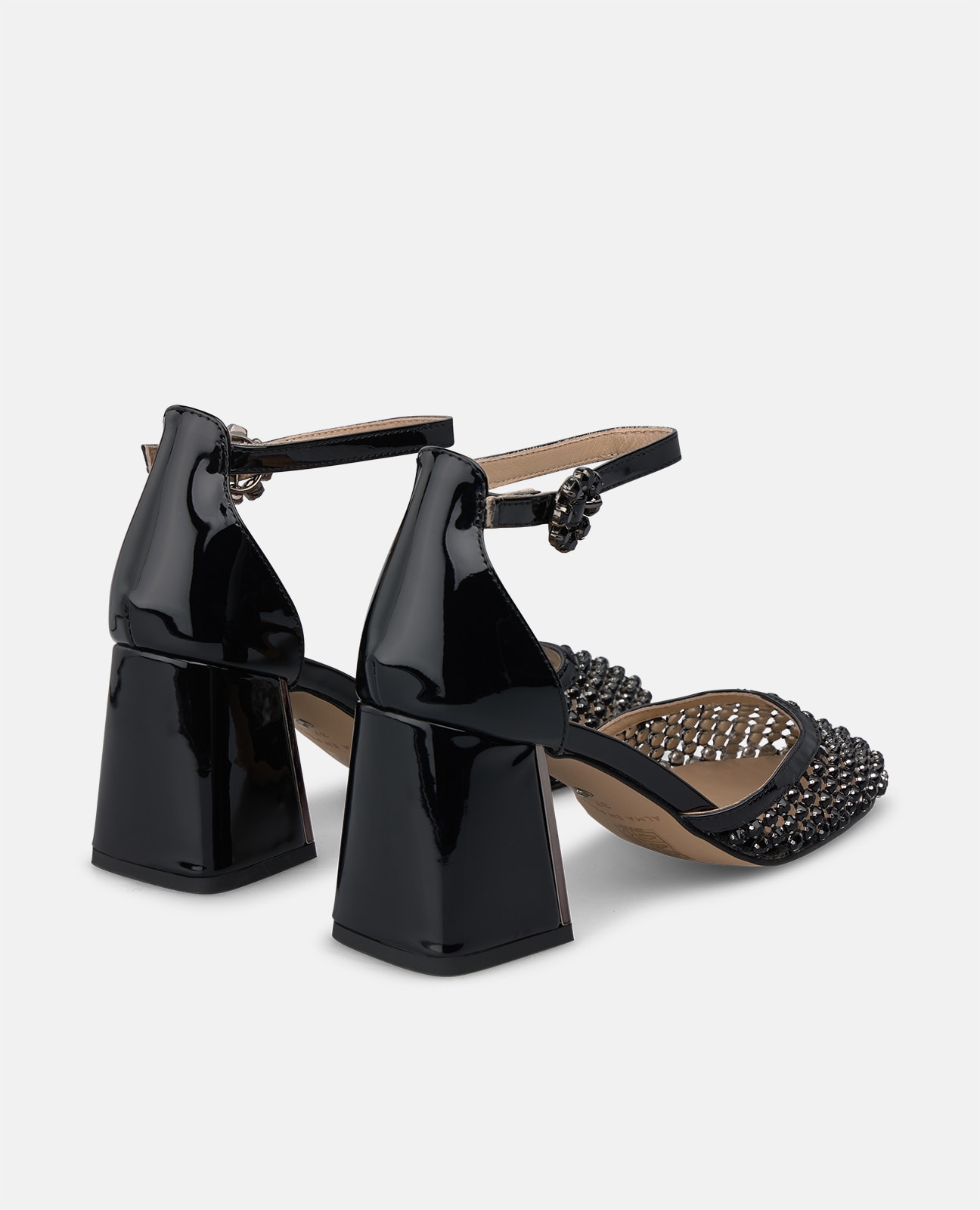 Zapatos de salón de mujer metalizado con tejido de malla en la puntera - Alma en Pena - Negro Negro-2