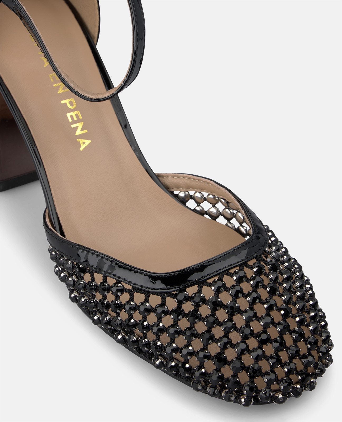 Zapatos de salón de mujer metalizado con tejido de malla en la puntera - Alma en Pena - Negro Negro-4