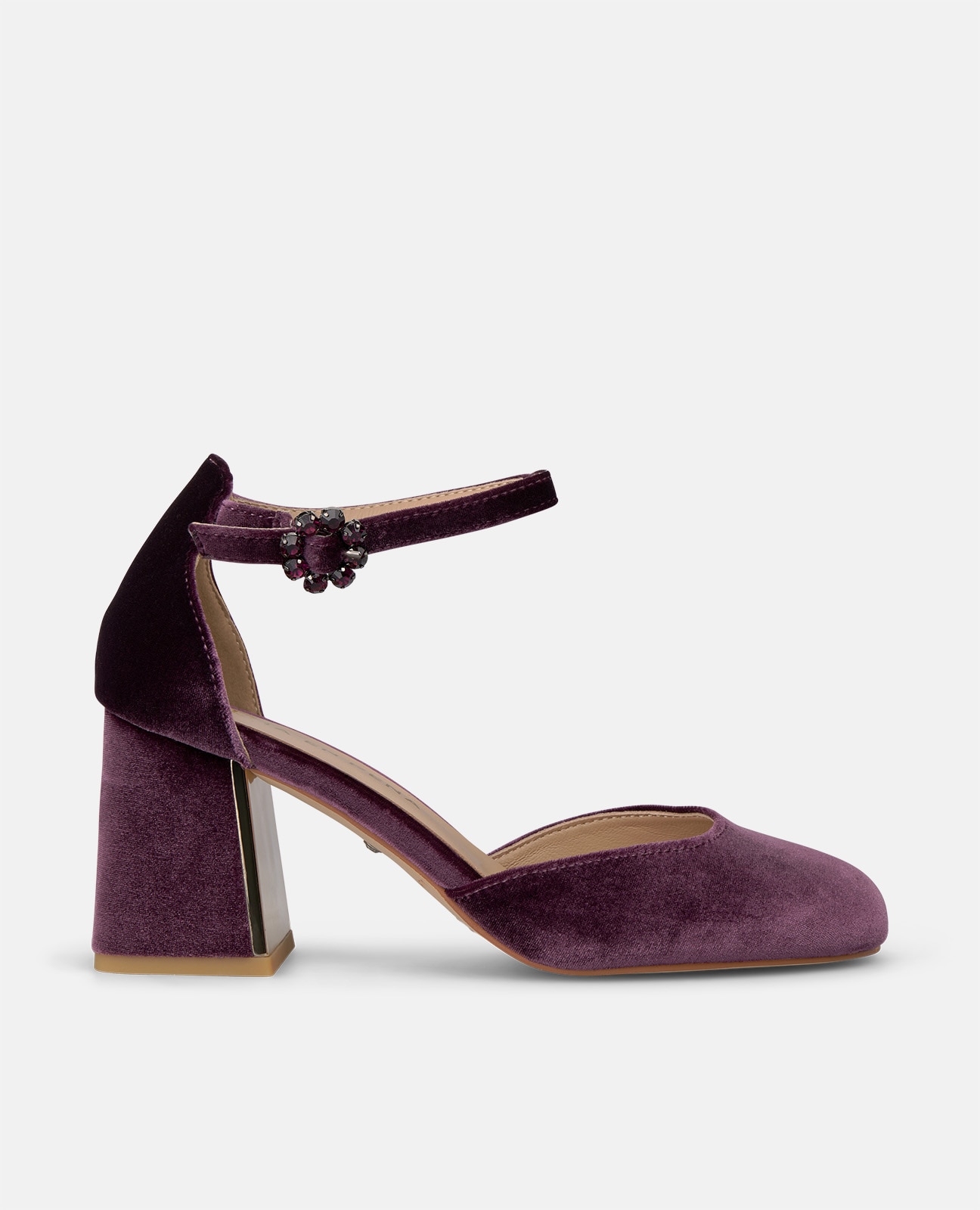 Zapatos de salón de mujer en terciopelo con pulsera al tobillo - Lila Lila-1
