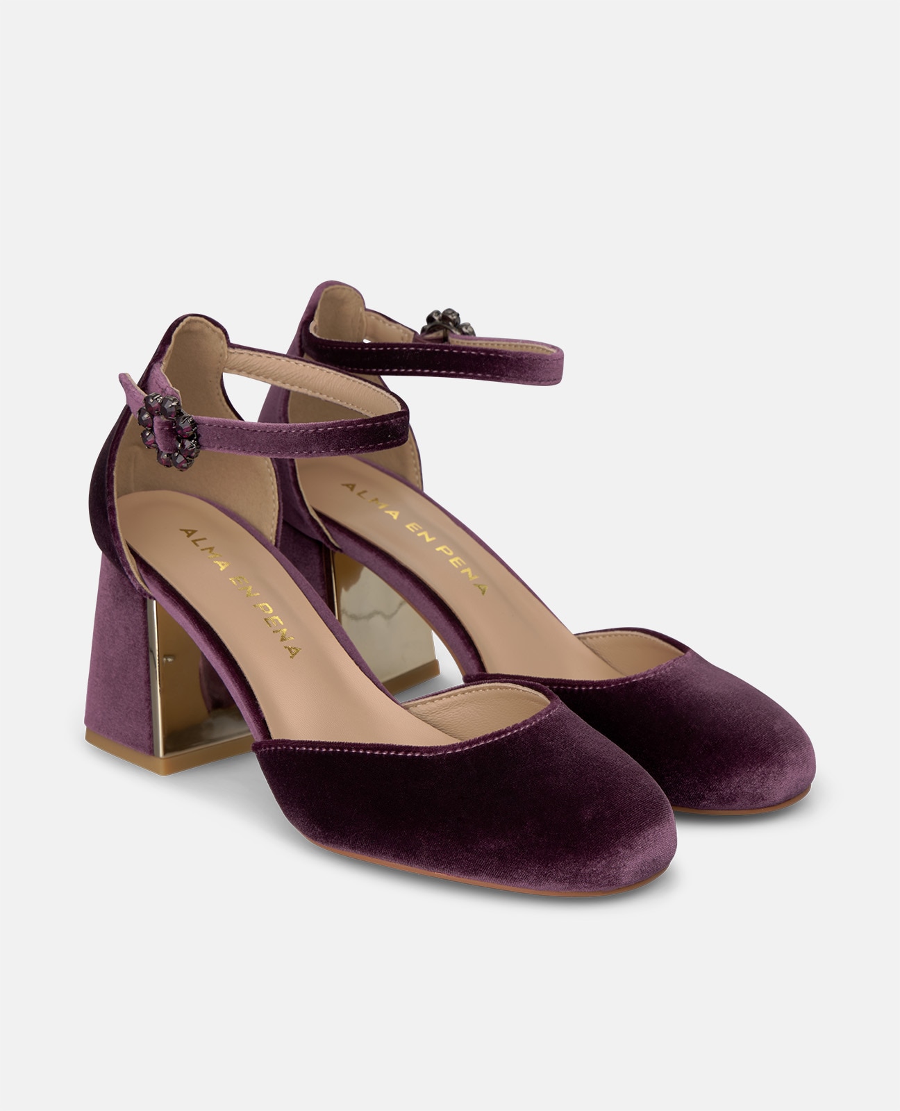 Zapatos de salón de mujer en terciopelo con pulsera al tobillo - Lila Lila-3