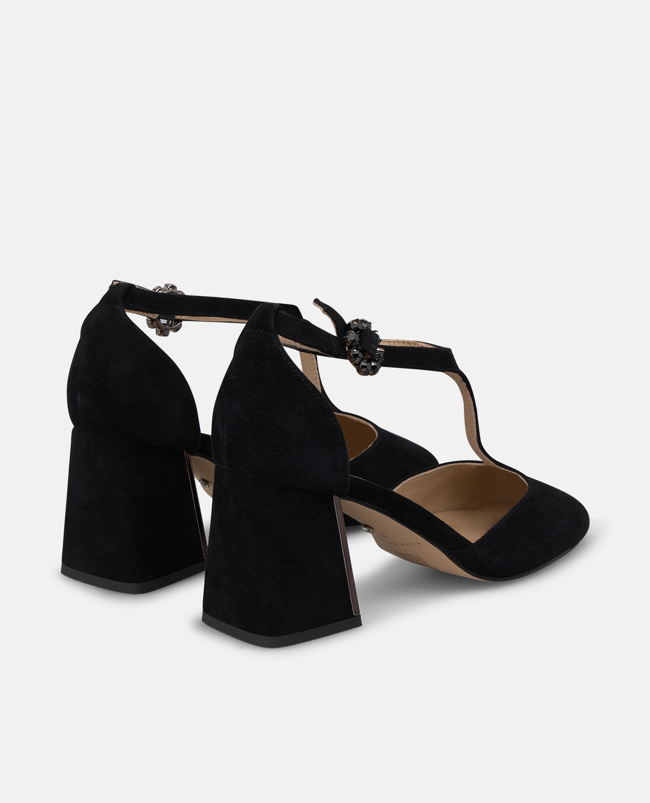 Zapatos de salón de mujer en ante con hebilla de flor - Alma en Pena - Negro Negro-2
