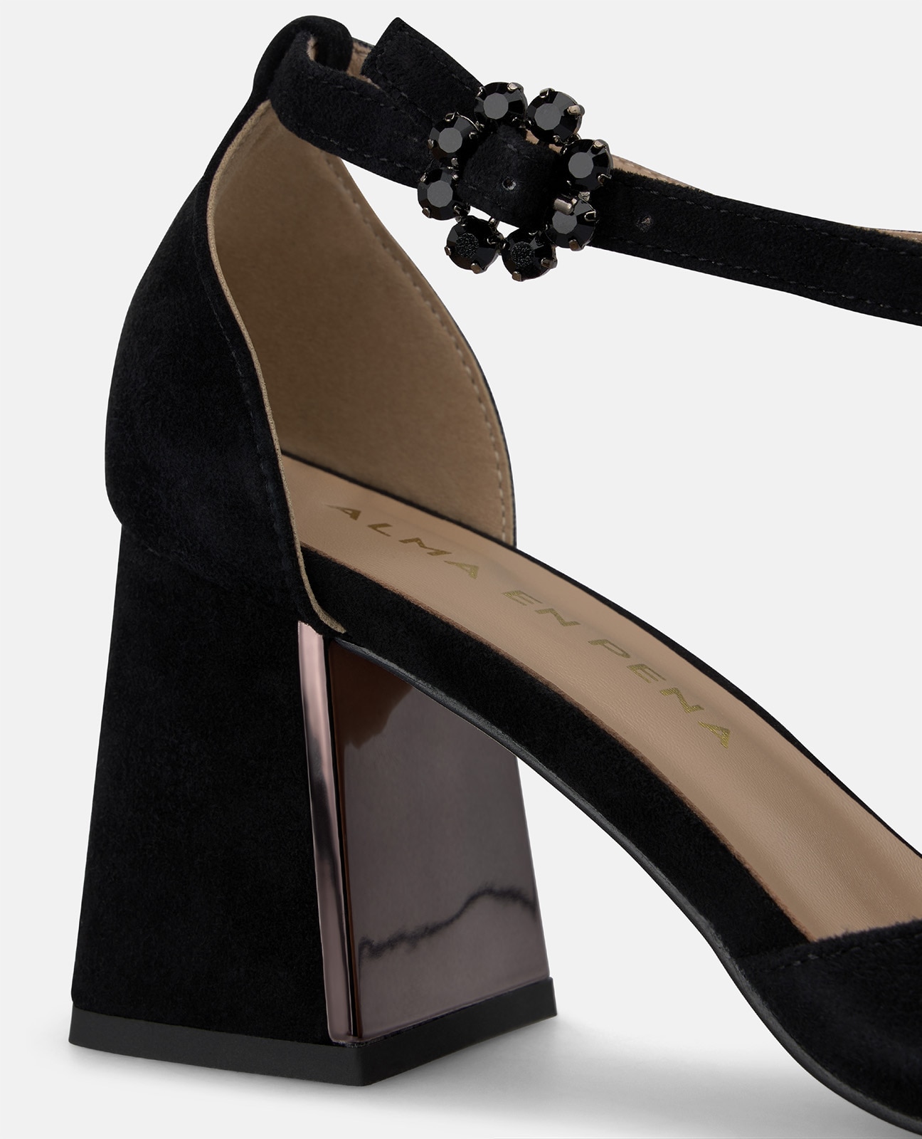 Zapatos de salón de mujer en ante con hebilla de flor - Alma en Pena - Negro Negro-4