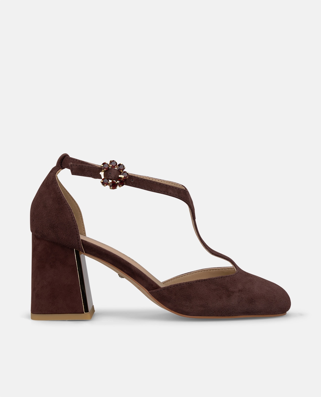 Zapatos de salón de mujer en ante con hebilla de flor - Alma en Pena - Marrón Marrón-1
