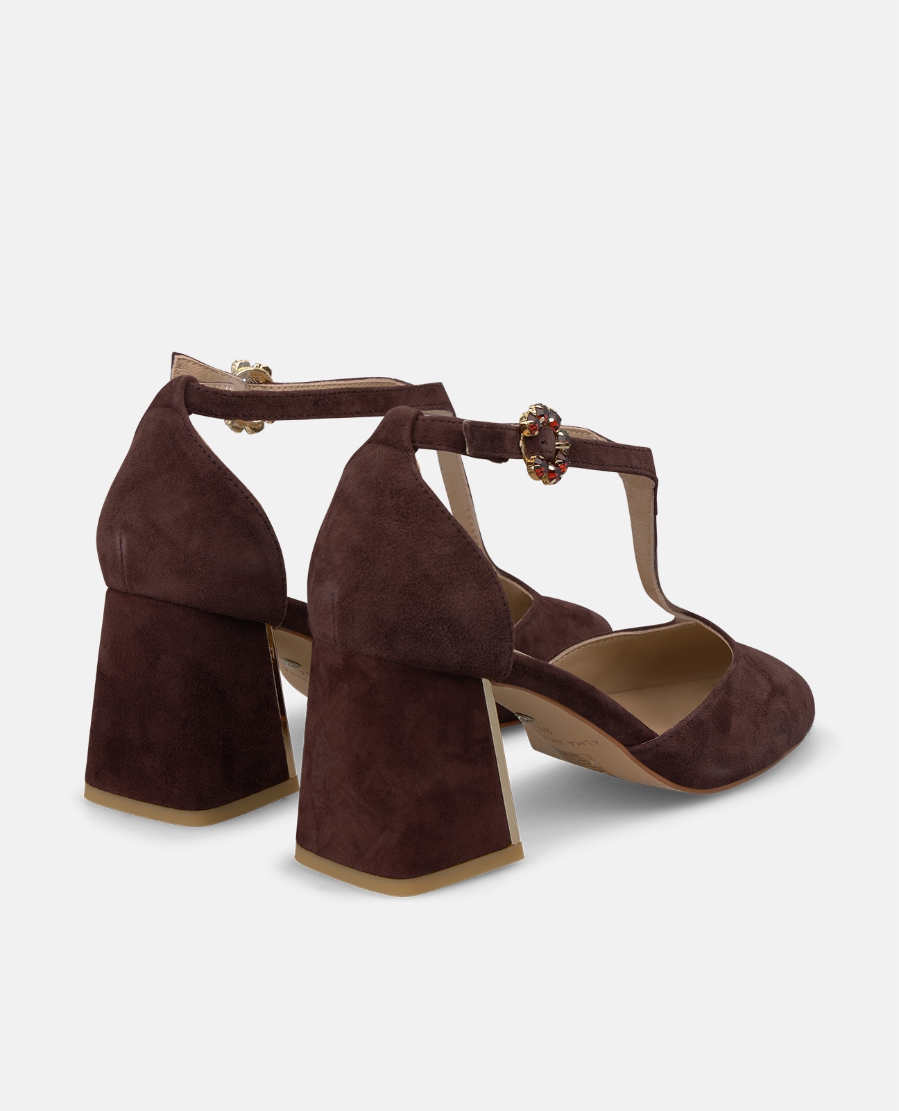 Zapatos de salón de mujer en ante con hebilla de flor - Alma en Pena - Marrón Marrón-2