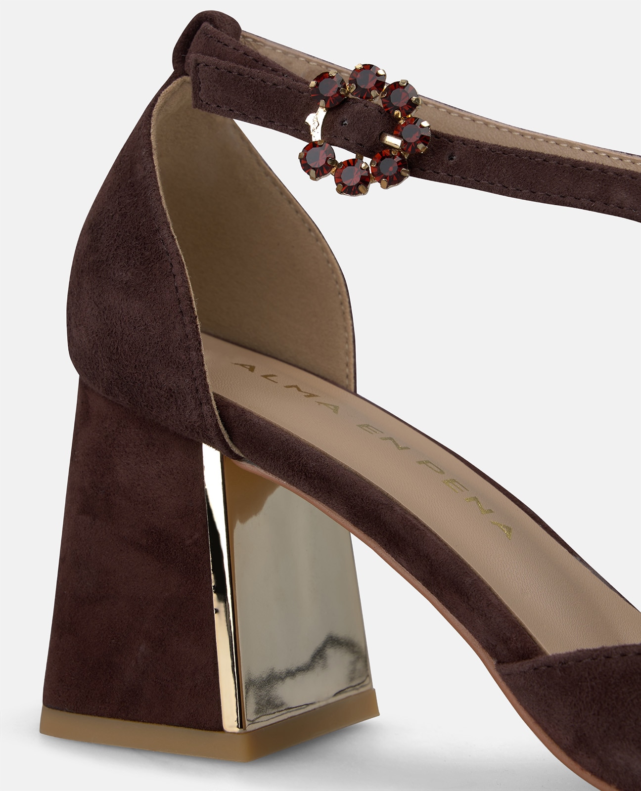 Zapatos de salón de mujer en ante con hebilla de flor - Alma en Pena - Marrón Marrón-4