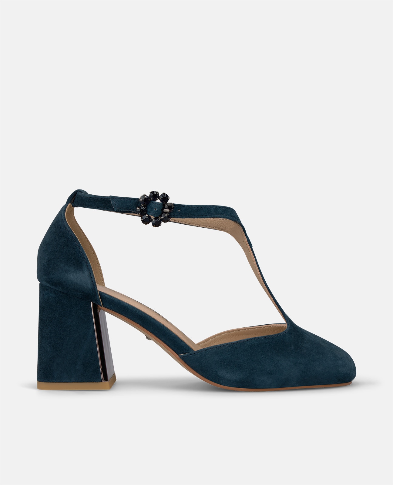 Zapatos de salón de mujer en ante con hebilla de flor - Alma en Pena - Azul marino Azul marino-1