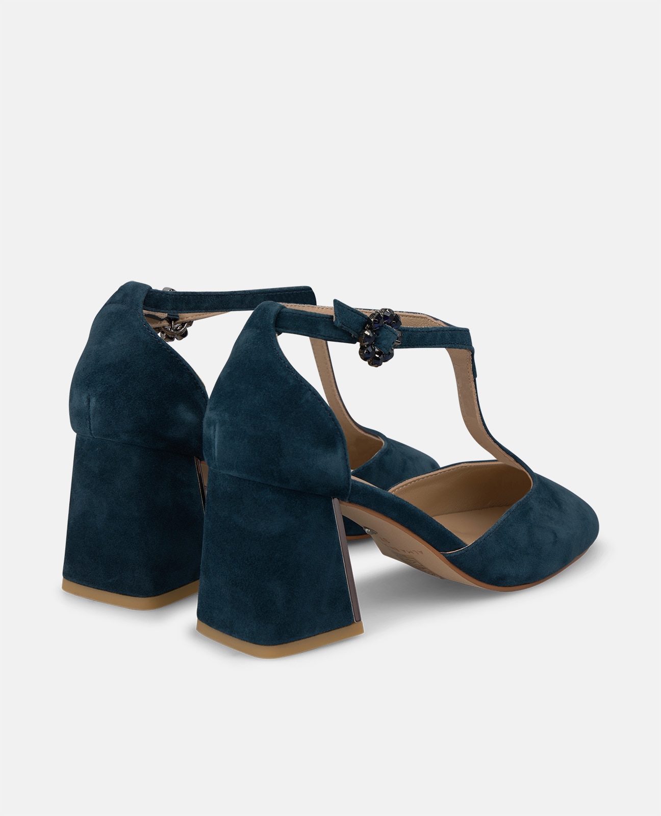 Zapatos de salón de mujer en ante con hebilla de flor - Alma en Pena - Azul marino Azul marino-2