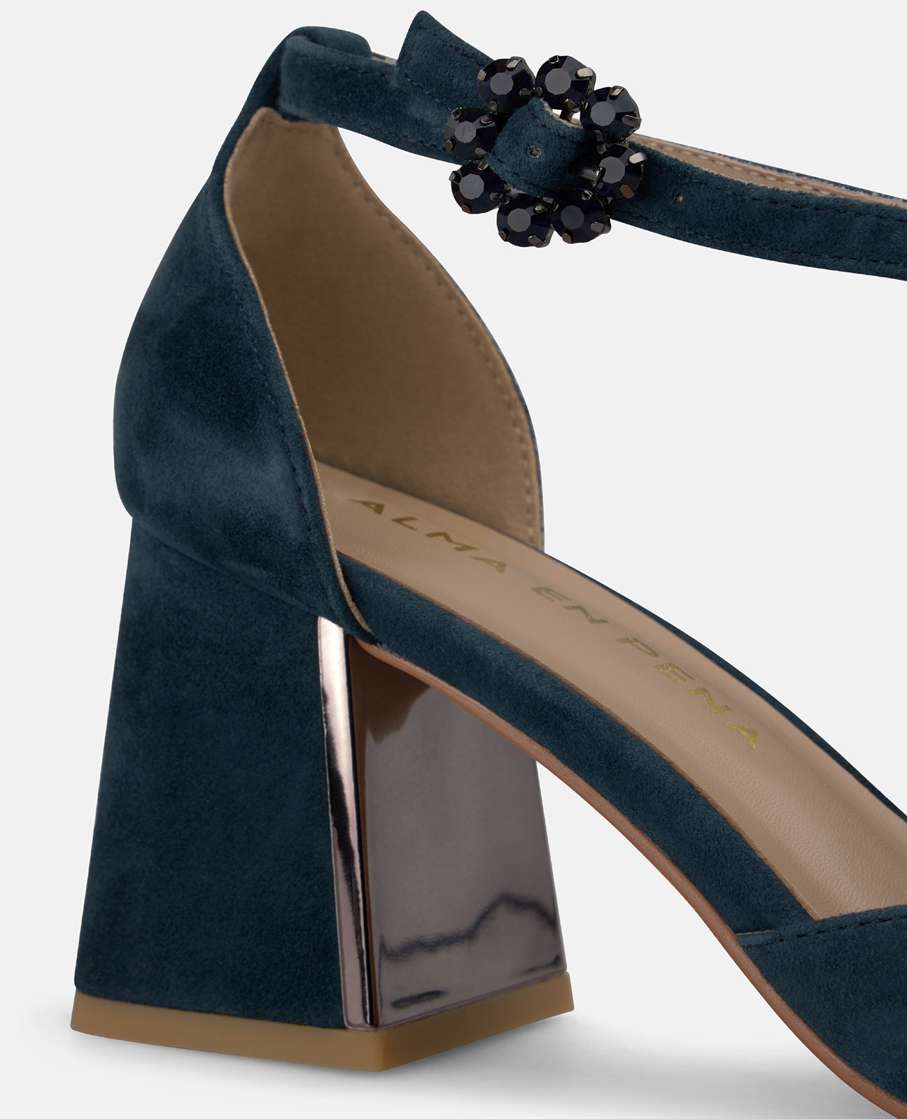 Zapatos de salón de mujer en ante con hebilla de flor - Alma en Pena - Azul marino Azul marino-4