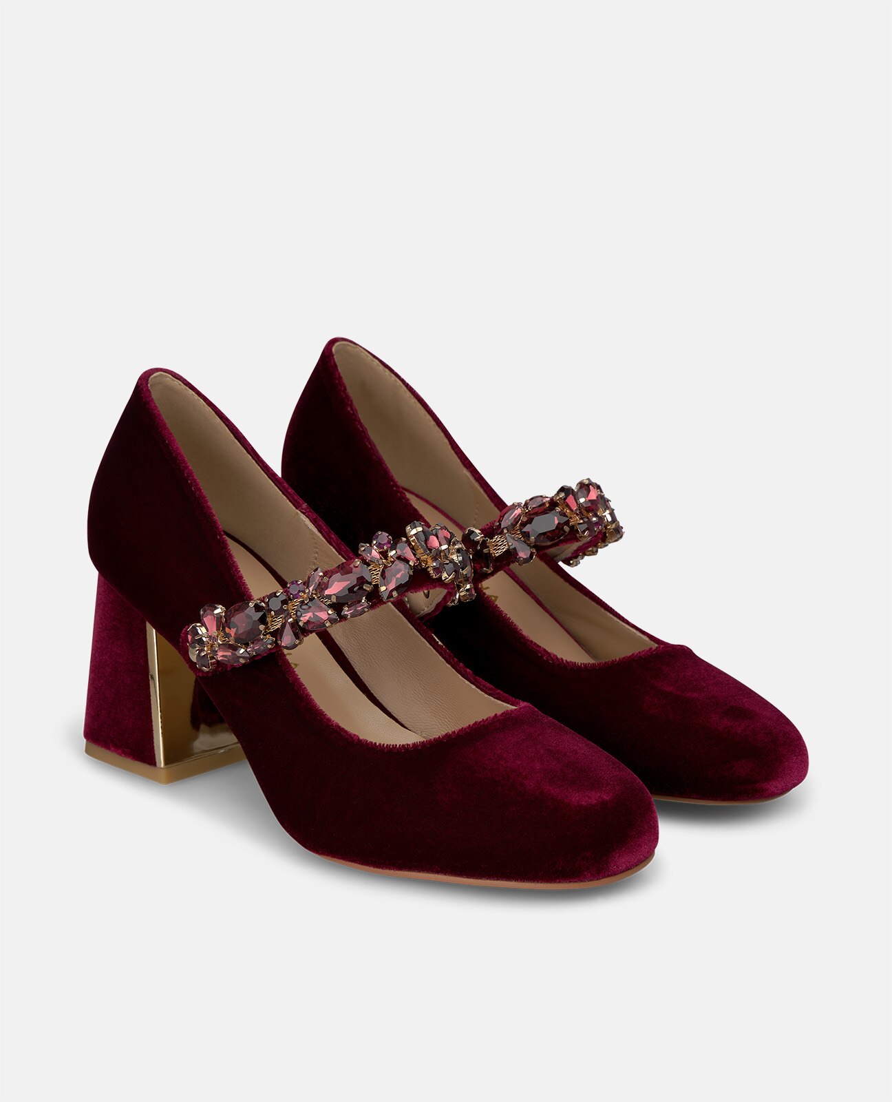 Zapatos de salón de mujer en terciopelo con hebilla - Burdeos Burdeos-3