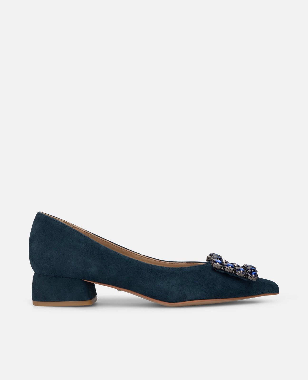 Zapatos de salón de mujer en ante con adorno frontal - Alma en Pena - Azul marino Azul marino-1
