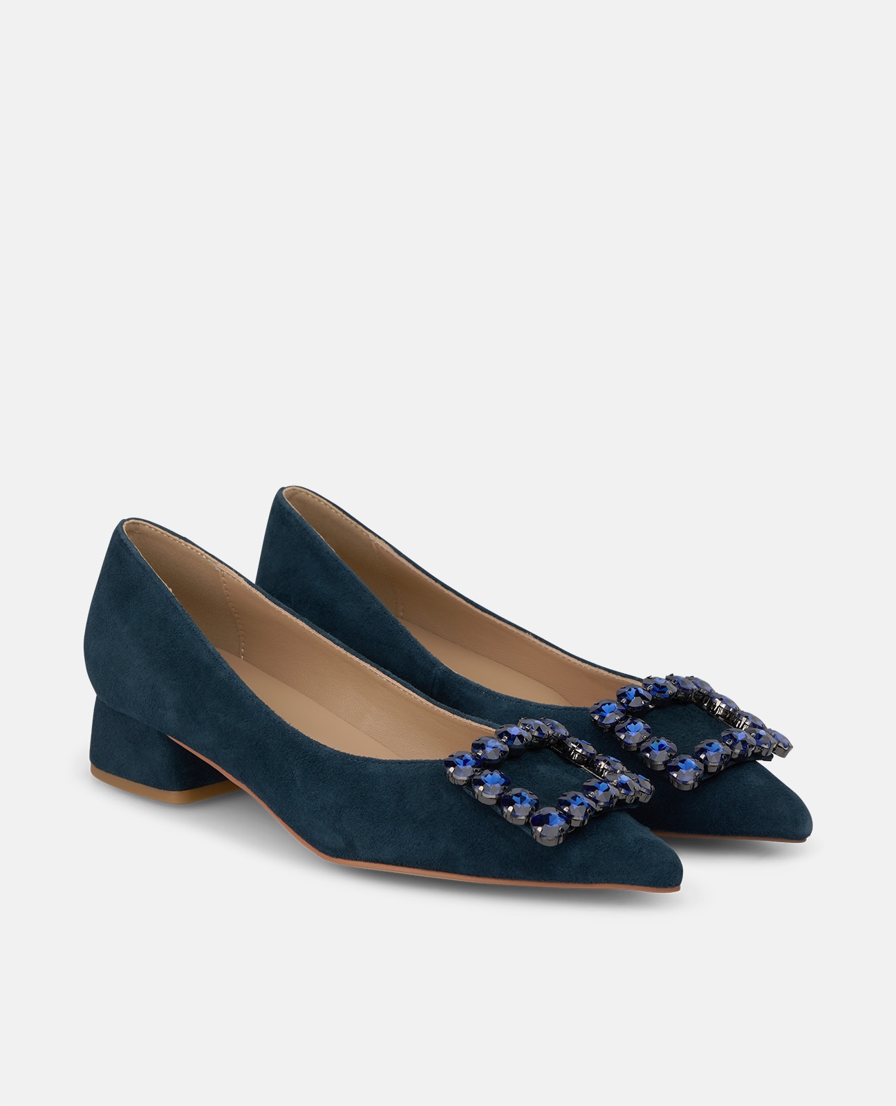 Zapatos de salón de mujer en ante con adorno frontal - Alma en Pena - Azul marino Azul marino-3
