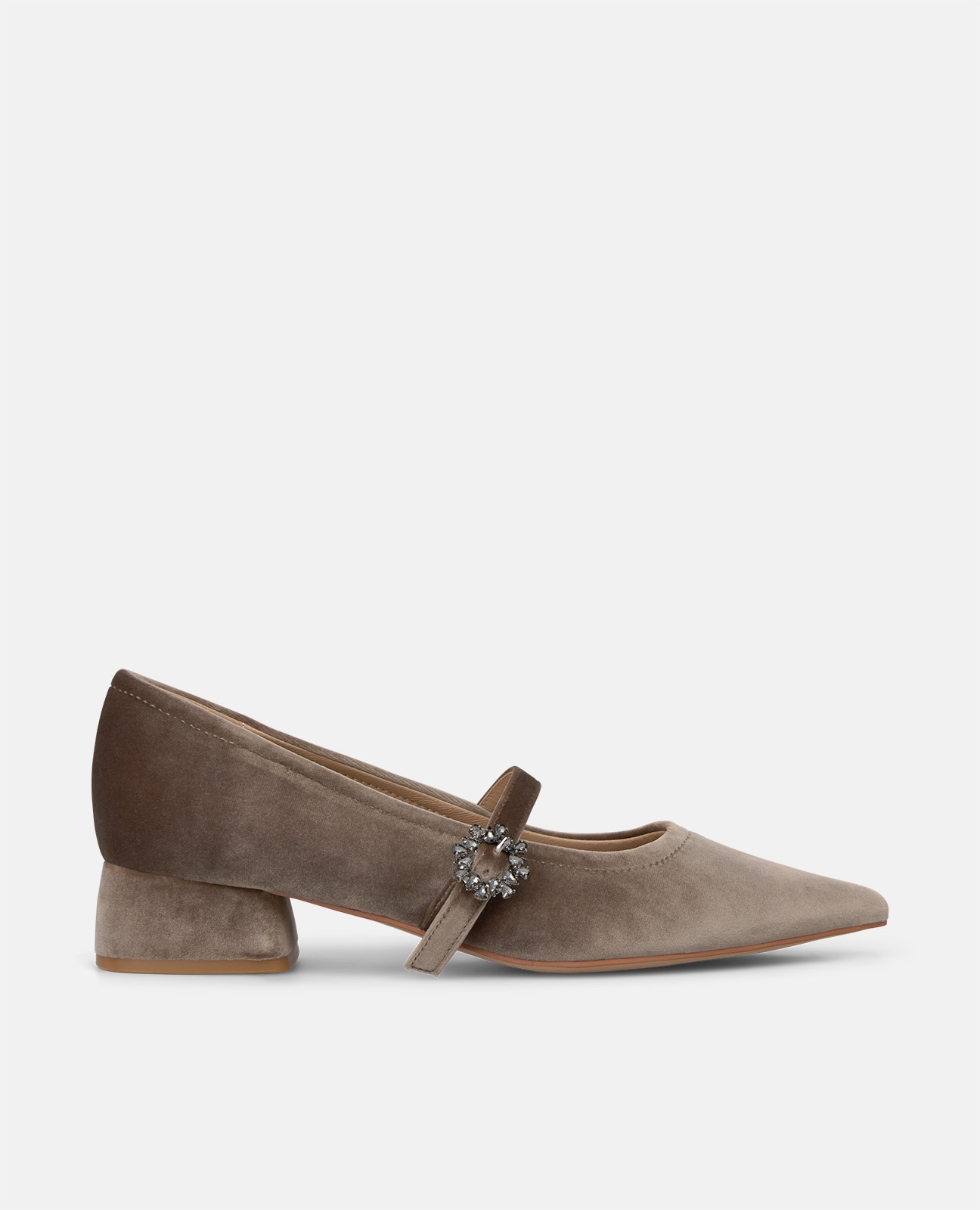 Zapatos de salón de mujer en terciopelo con cierre de hebilla - Alma en Pena - Visón Visón-1