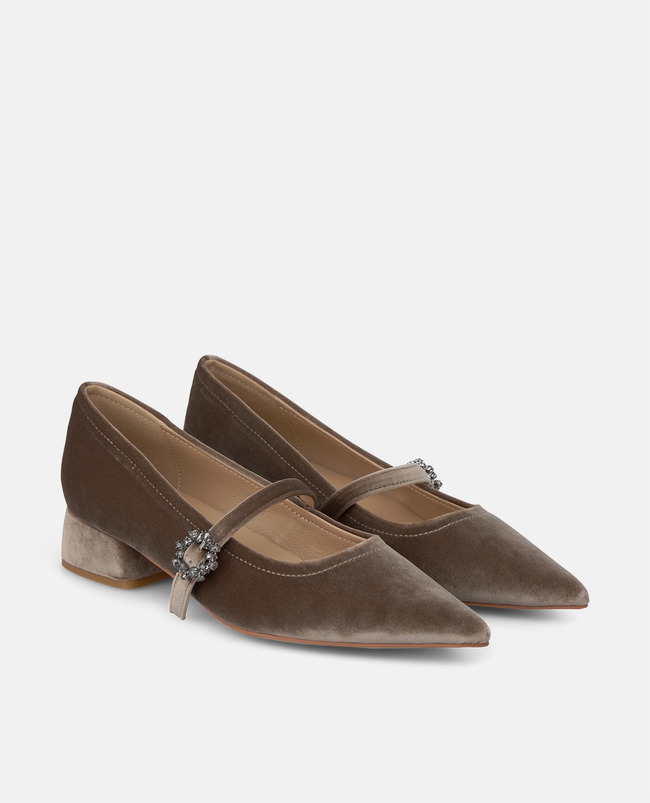 Zapatos de salón de mujer en terciopelo con cierre de hebilla - Alma en Pena - Visón Visón-3