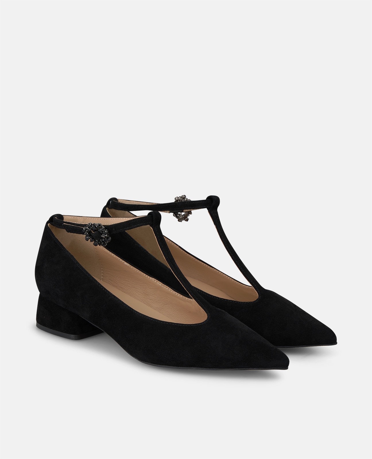 Zapatos de salón de mujer en ante con hebilla de flor - Alma en Pena - Negro Negro-3