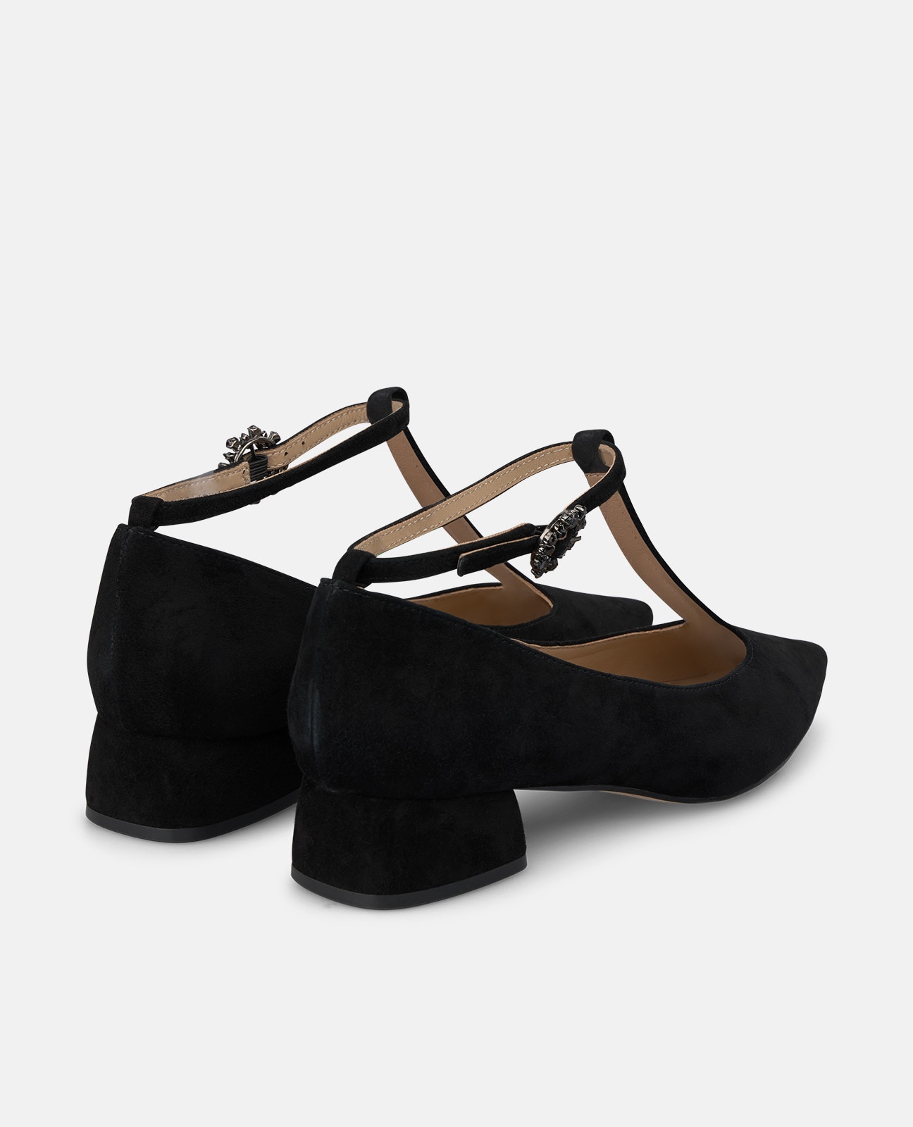 Zapatos de salón de mujer en ante con hebilla de flor - Alma en Pena - Negro Negro-2