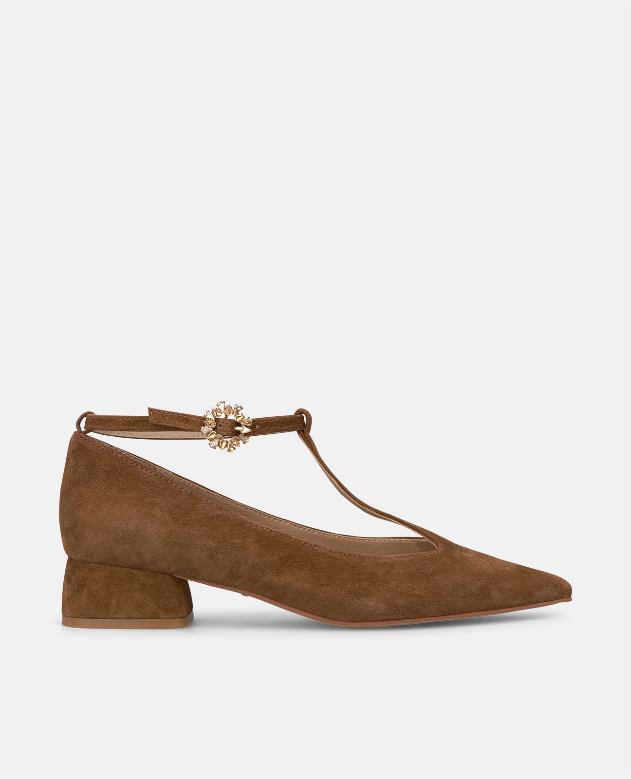 Zapatos de salón de mujer en ante con hebilla de flor - Alma en Pena - Camel Camel-1