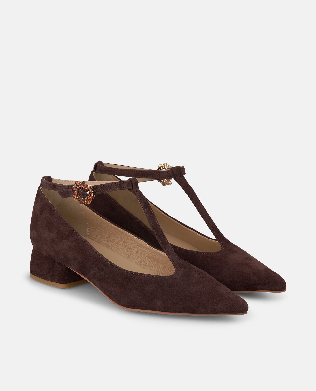 Zapatos de salón de mujer en ante con hebilla de flor - Alma en Pena - Marrón Marrón-3