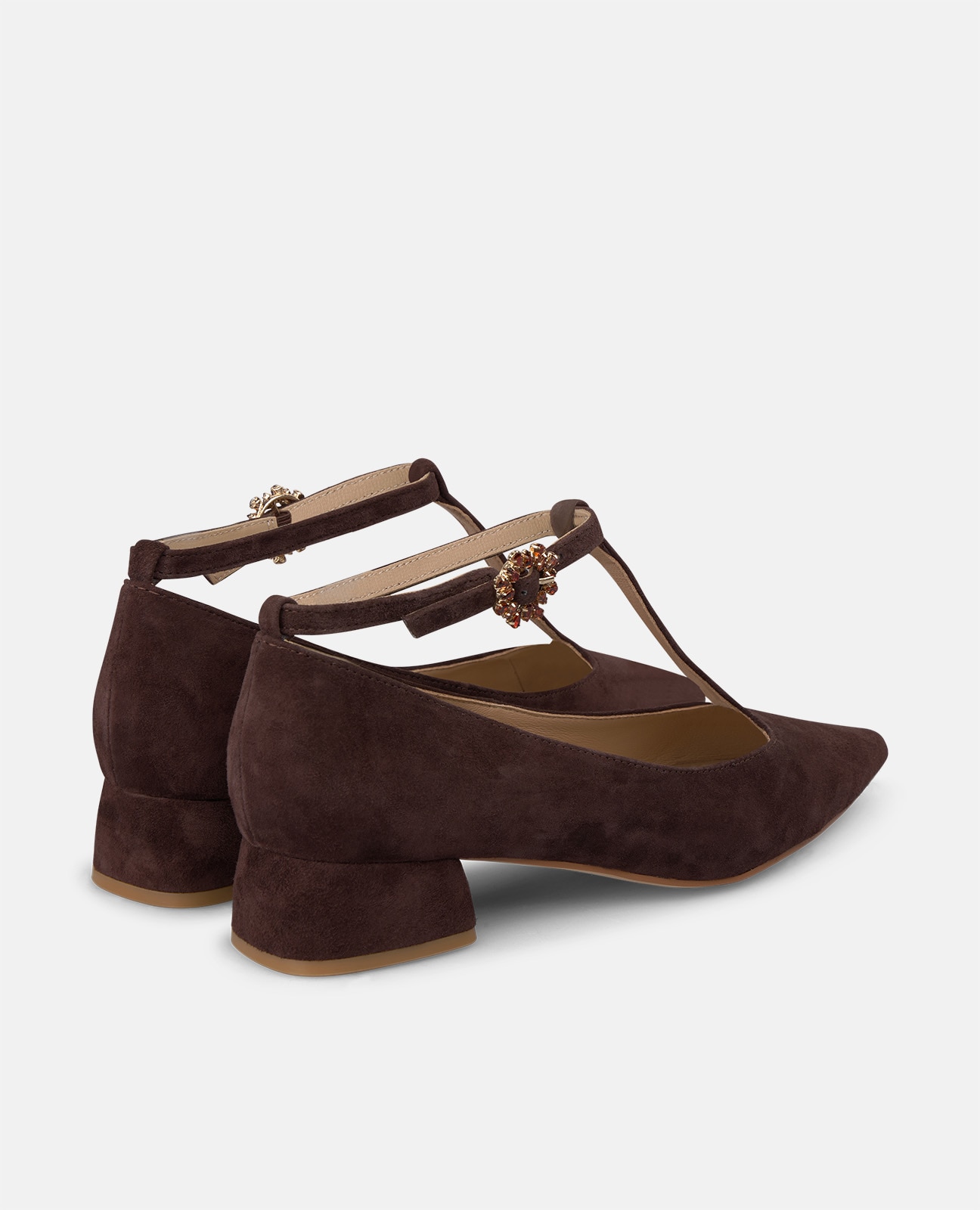 Zapatos de salón de mujer en ante con hebilla de flor - Alma en Pena - Marrón Marrón-2