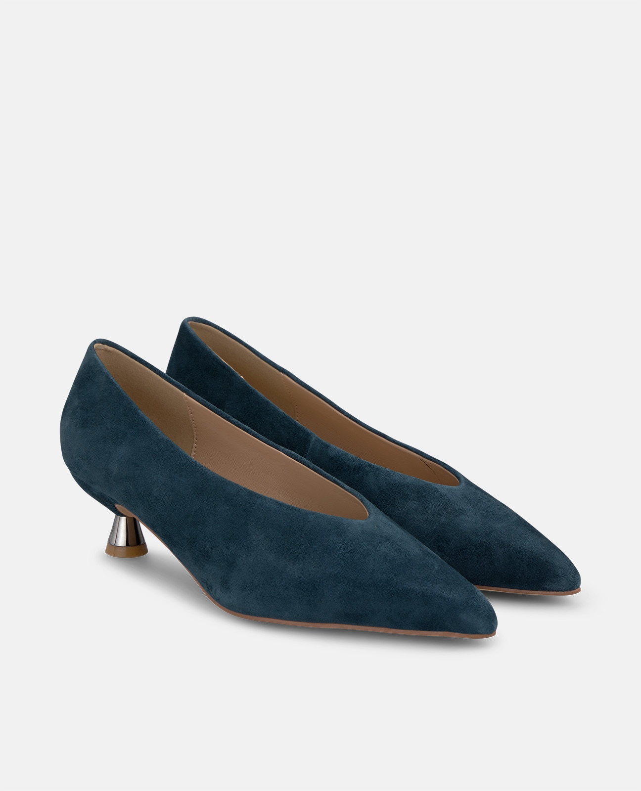 Zapatos de salón de mujer en ante con tacón chupete - Azul marino Azul marino-3