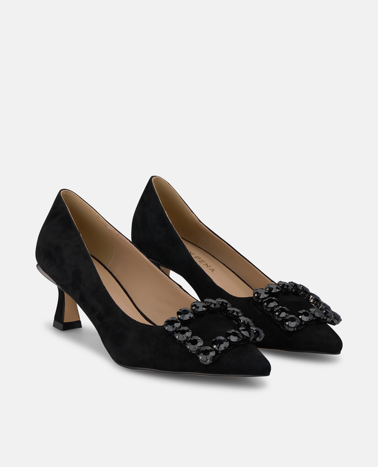 Zapatos de salón de mujer en ante con adorno frontal - Alma en Pena - Negro Negro-3