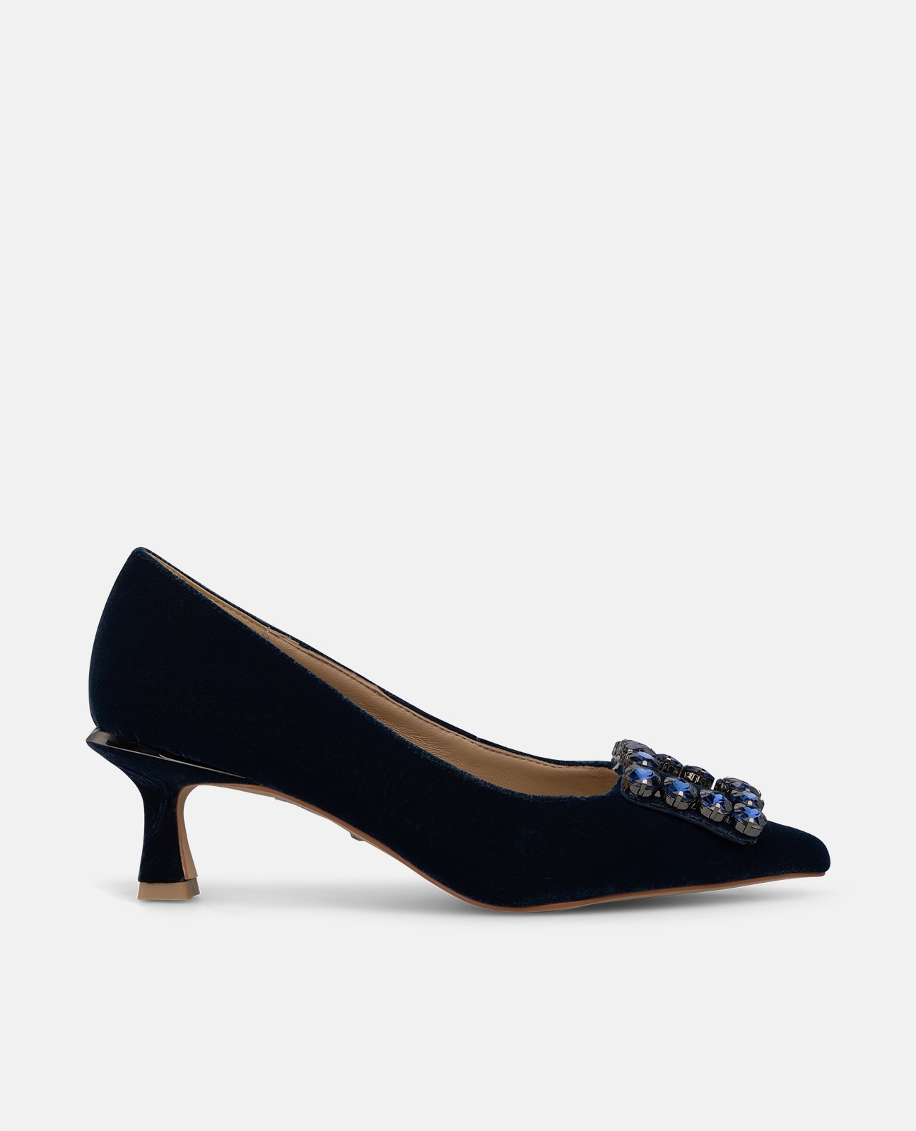 Zapatos de salón de mujer en terciopelo con adorno frontal - Alma en Pena - Azul marino Azul marino-1