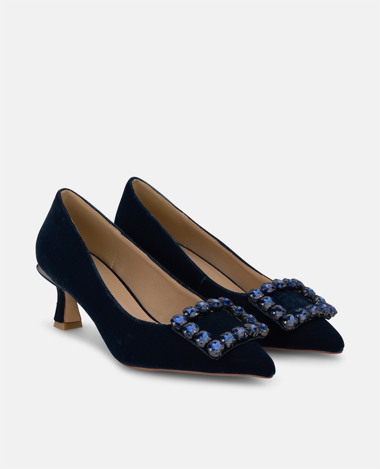 Zapatos de salón de mujer en terciopelo con adorno frontal - Alma en Pena - Azul marino Azul marino-3