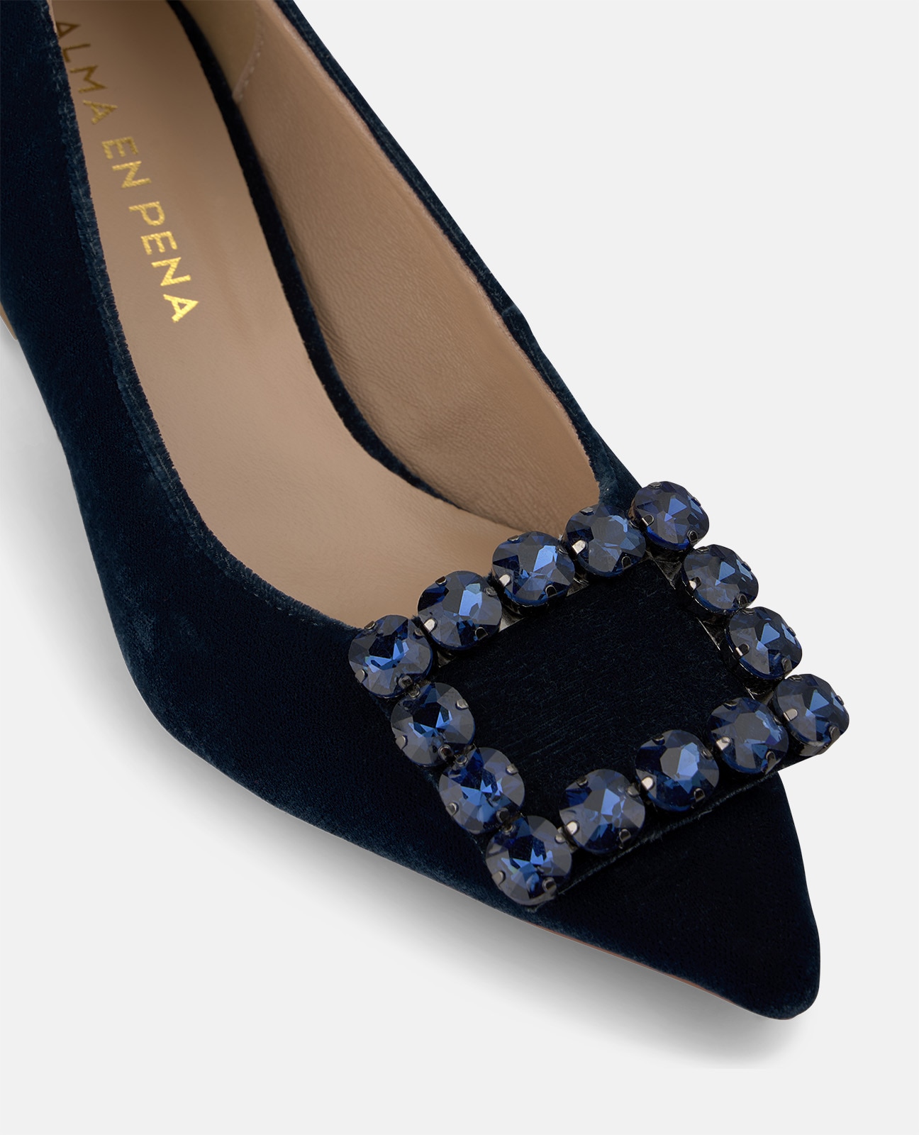Zapatos de salón de mujer en terciopelo con adorno frontal - Alma en Pena - Azul marino Azul marino-4