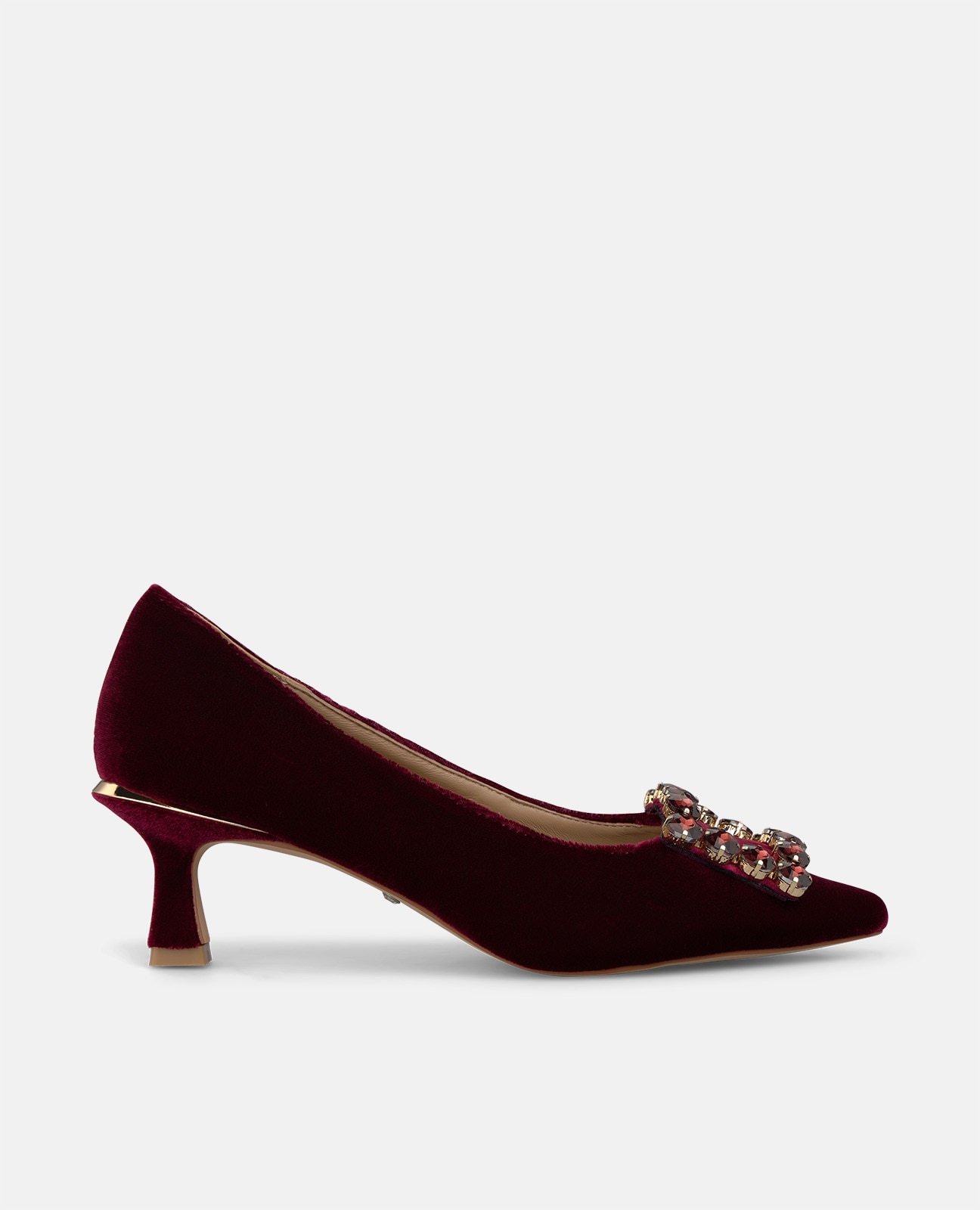 Zapatos de salón de mujer en terciopelo con adorno frontal - Alma en Pena - Burdeos Burdeos-1