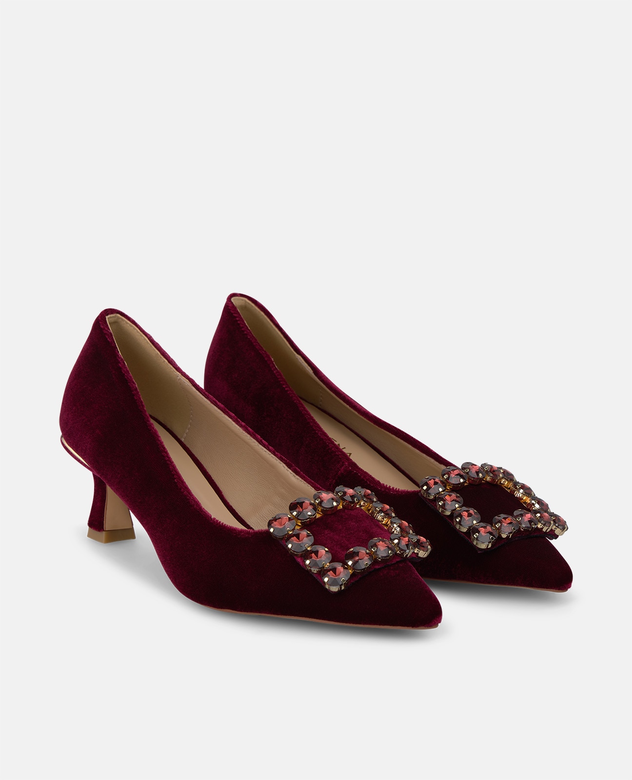 Zapatos de salón de mujer en terciopelo con adorno frontal - Alma en Pena - Burdeos Burdeos-3