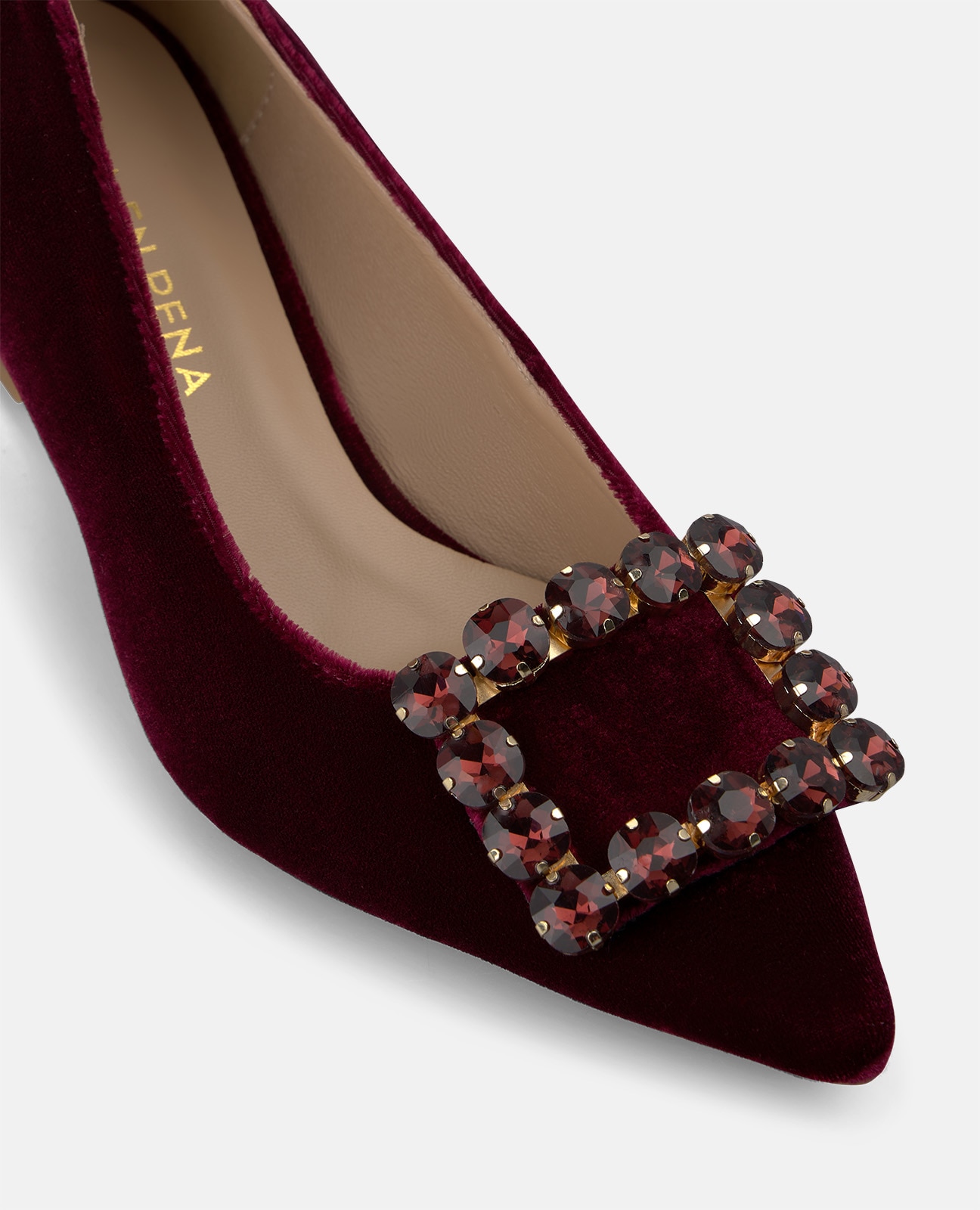 Zapatos de salón de mujer en terciopelo con adorno frontal - Alma en Pena - Burdeos Burdeos-4