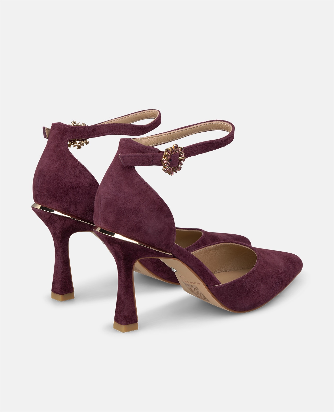 Zapatos de salón de mujer en ante con cierre pulsera - Alma en Pena - Burdeos Burdeos-2