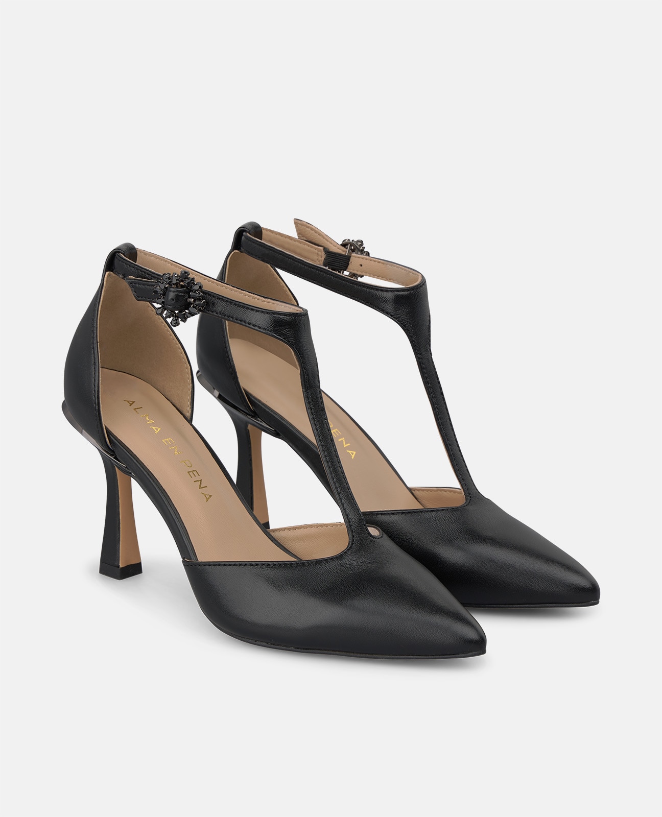 Zapatos de salón de mujer en napa con hebilla de flor - Alma en Pena - Negro Negro-3